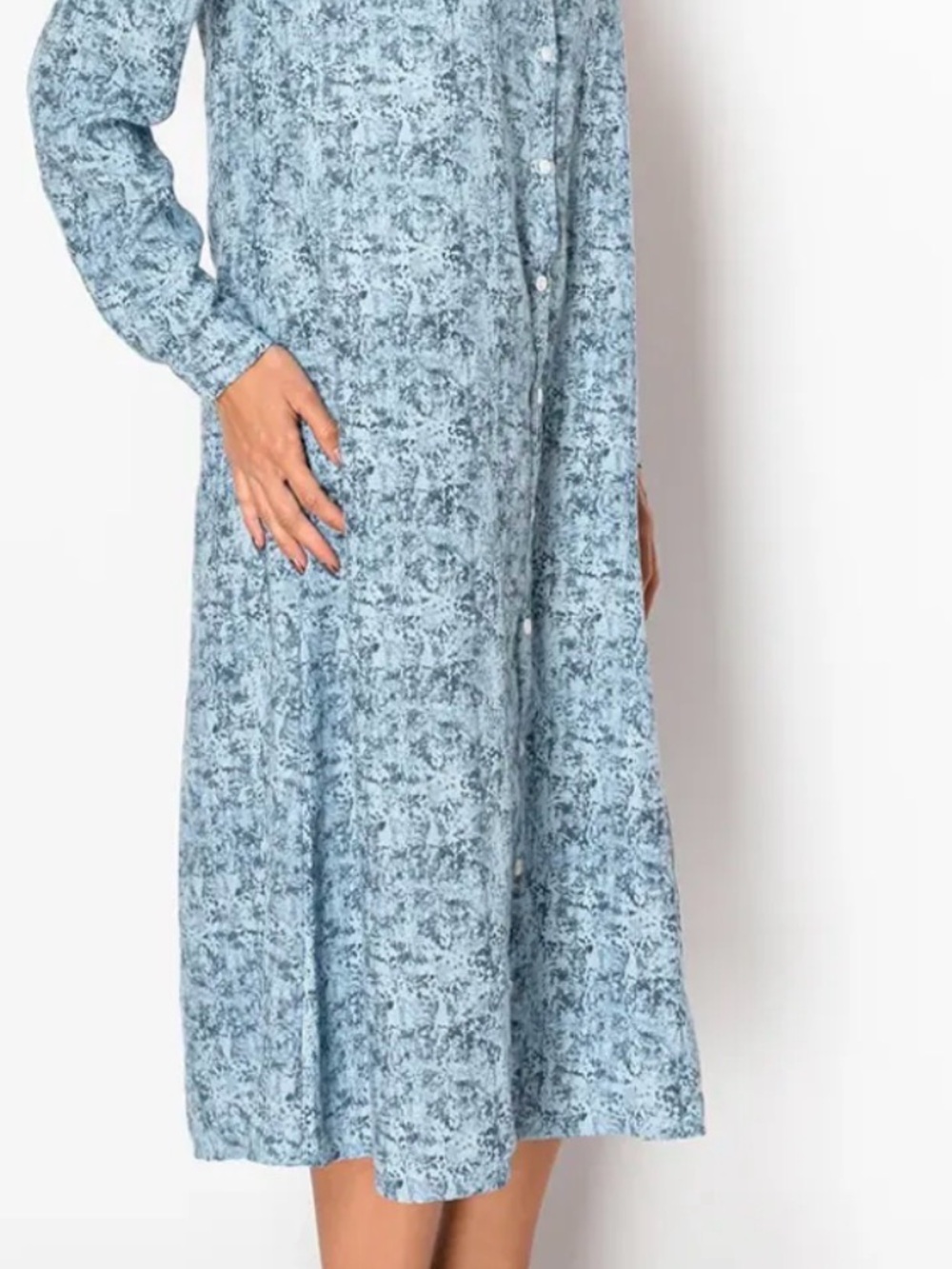 Relaxed Light Blue Printed Midi Shirt Dress